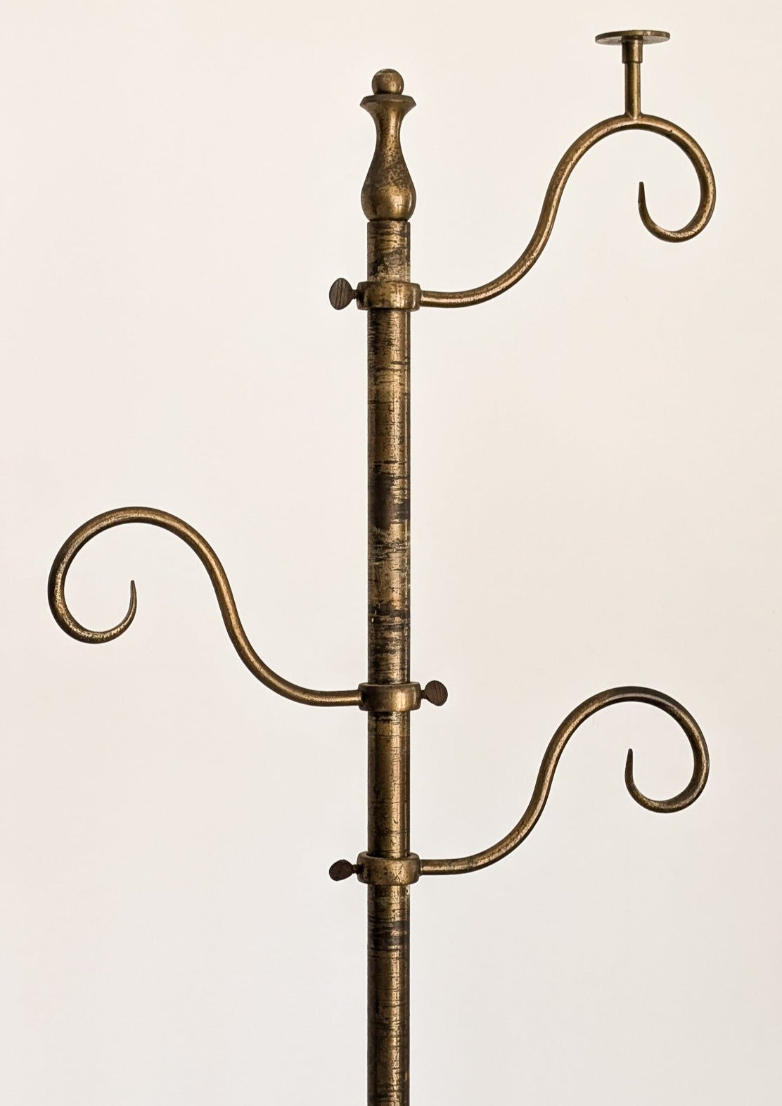 Heavy Adjustable Vintage Thonet-Style Brass Coat Rack with Hat Hook