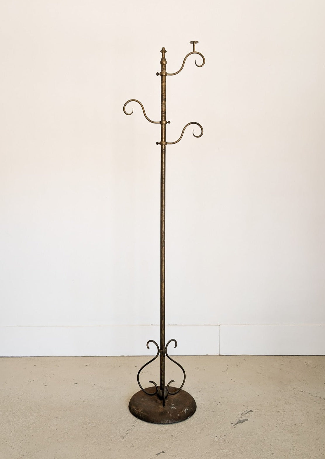 Heavy Adjustable Vintage Thonet-Style Brass Coat Rack with Hat Hook