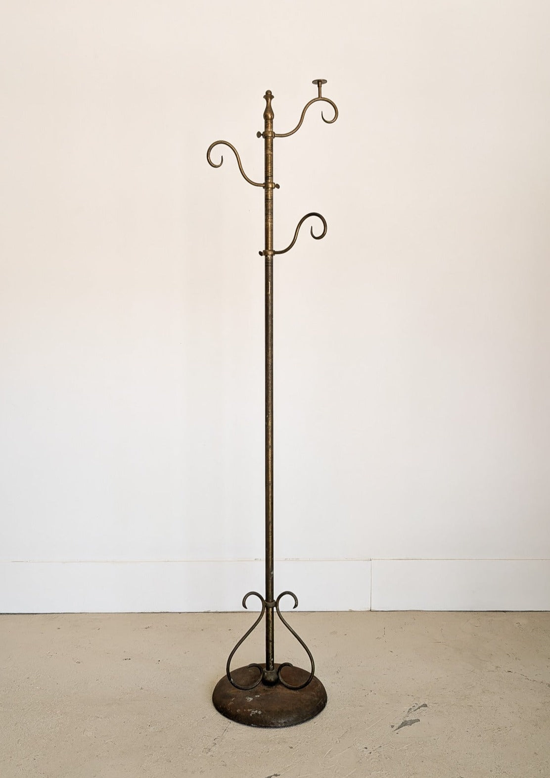 Heavy Adjustable Vintage Thonet-Style Brass Coat Rack with Hat Hook