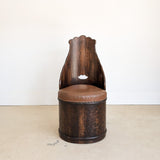 Vintage Wooden Kubblestol Chair with Faux Leather Seat and Nail Head Trim