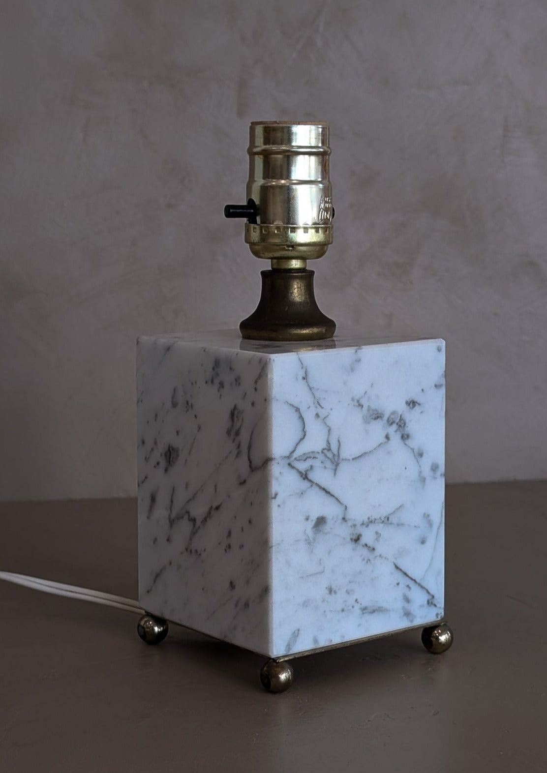 Petite Vintage Carrara Marble Lamp with Brass Ball Feet