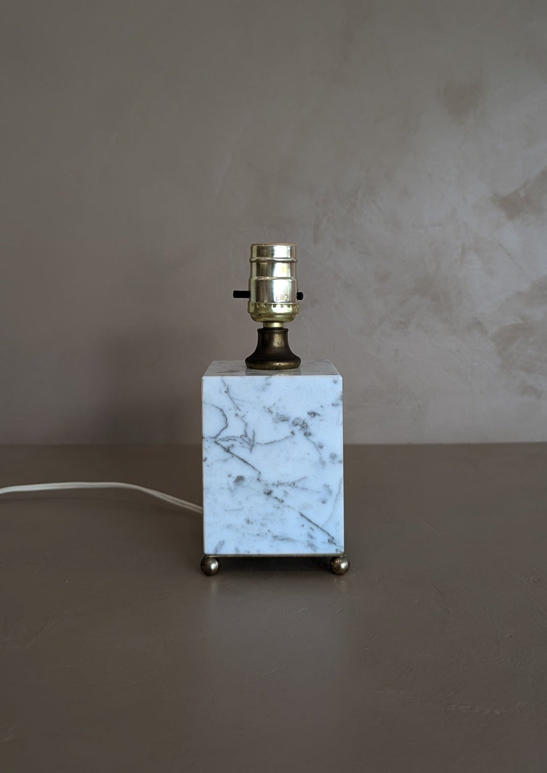 Petite Vintage Carrara Marble Lamp with Brass Ball Feet