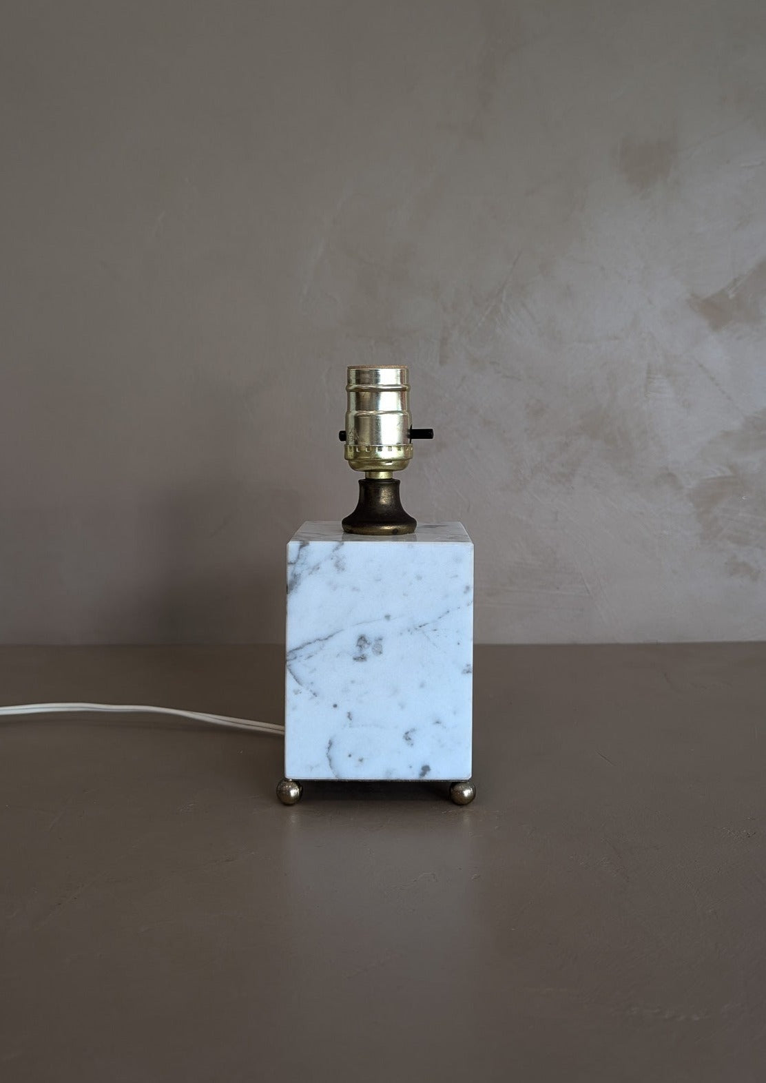 Petite Vintage Carrara Marble Lamp with Brass Ball Feet