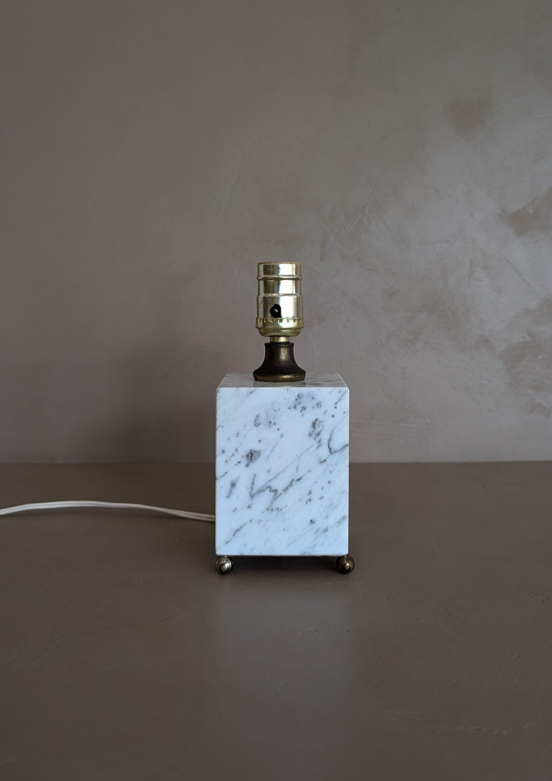 Petite Vintage Carrara Marble Lamp with Brass Ball Feet