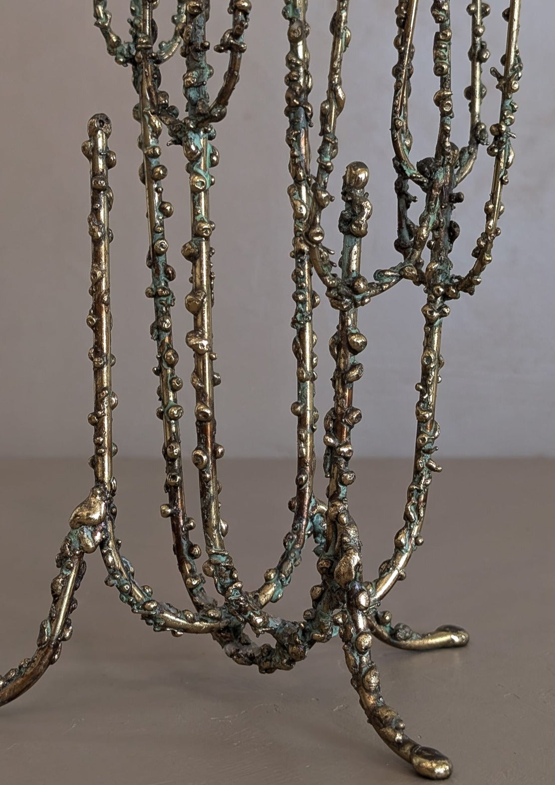 Rare 1967 Curtis Jeré Brutalist Candelabra with Faux Verdigris Finish