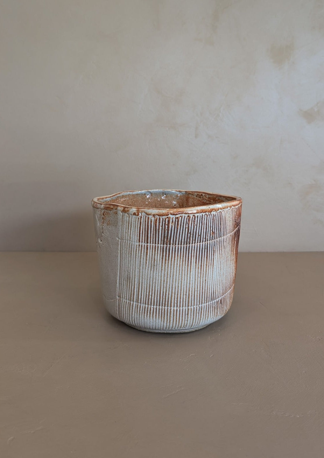 Vintage Signed Textured Neutral Pottery Planter