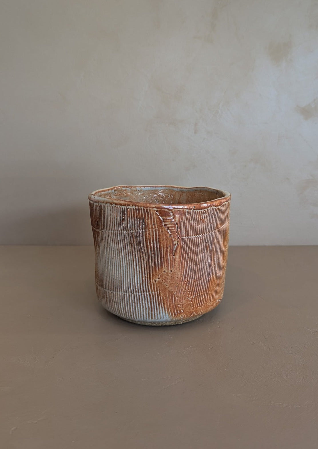 Vintage Signed Textured Neutral Pottery Planter