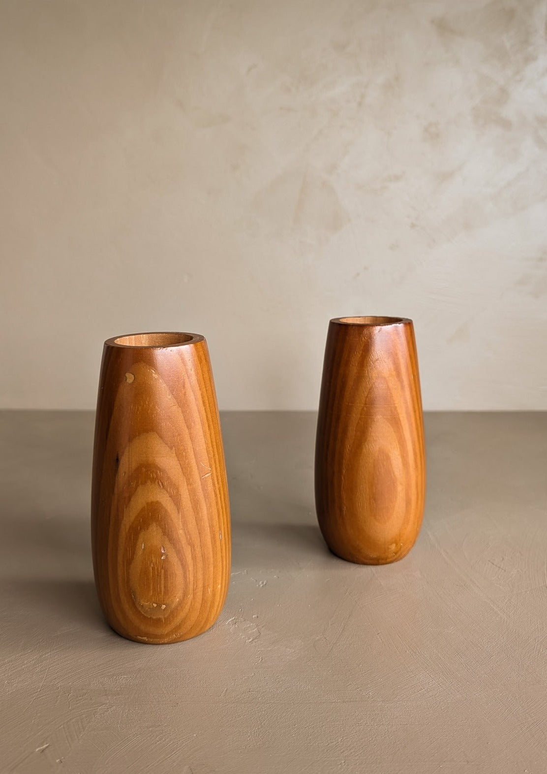 Pair of Vintage Hand-turned Teardrop Shaped Wooden Candleholders