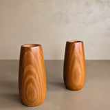 Pair of Vintage Hand-turned Teardrop Shaped Wooden Candleholders