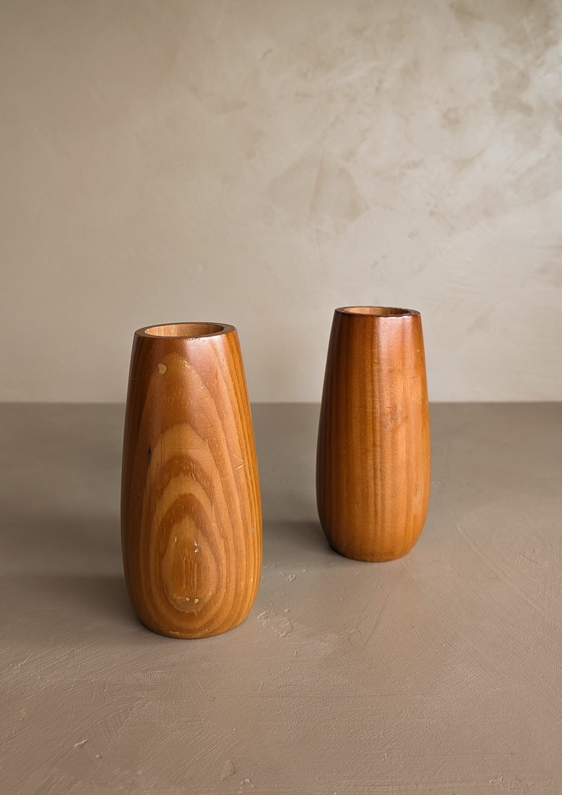 Pair of Vintage Hand-turned Teardrop Shaped Wooden Candleholders