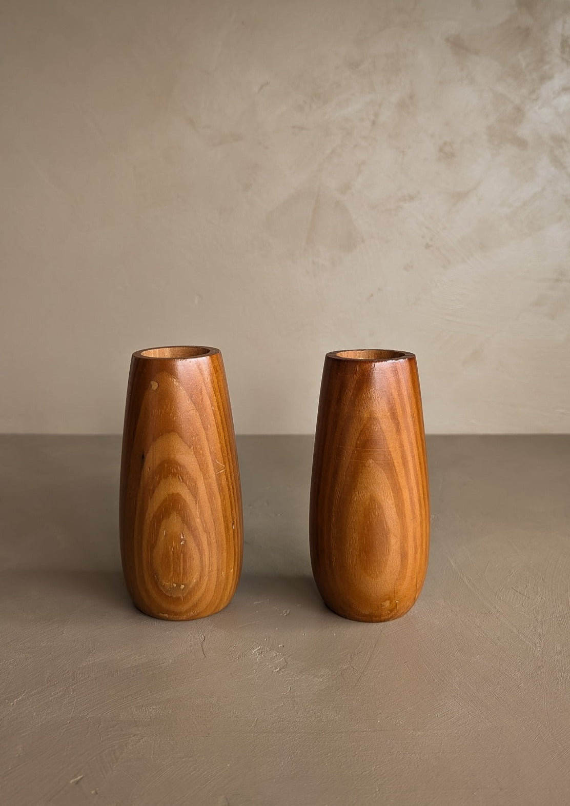 Pair of Vintage Hand-turned Teardrop Shaped Wooden Candleholders