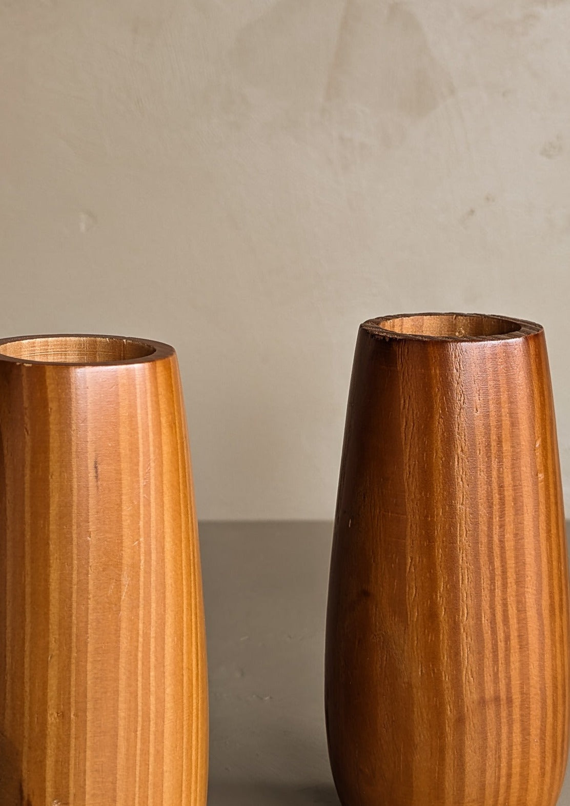 Pair of Vintage Hand-turned Teardrop Shaped Wooden Candleholders