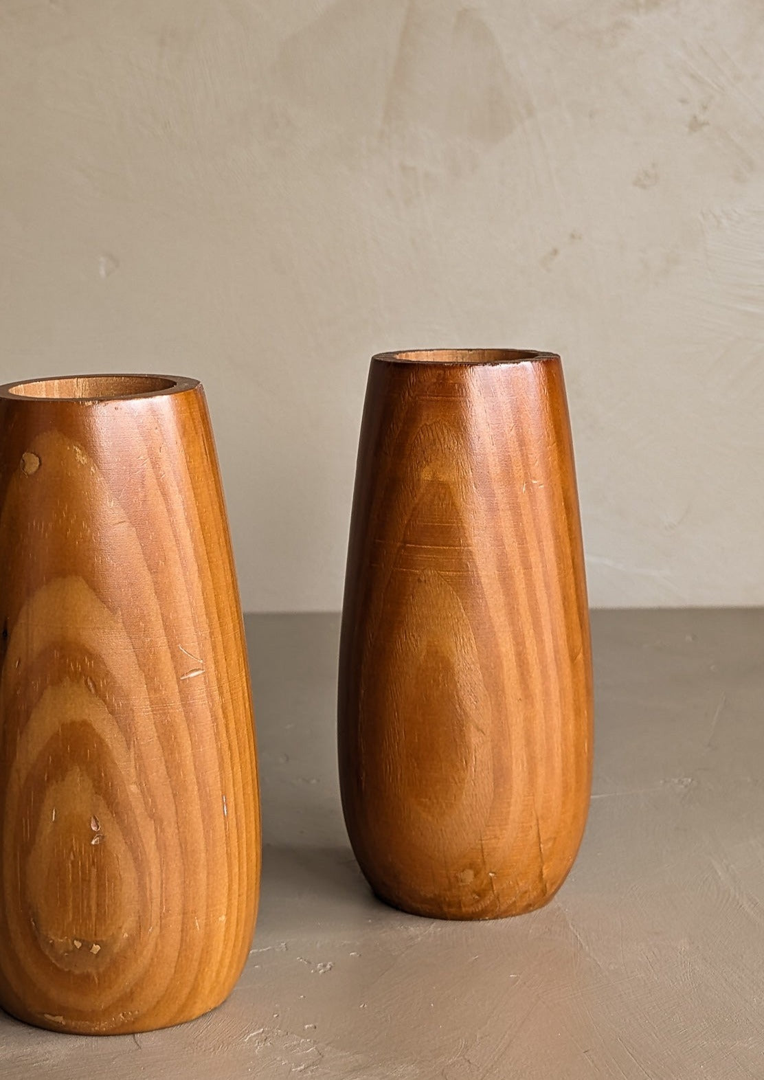 Pair of Vintage Hand-turned Teardrop Shaped Wooden Candleholders