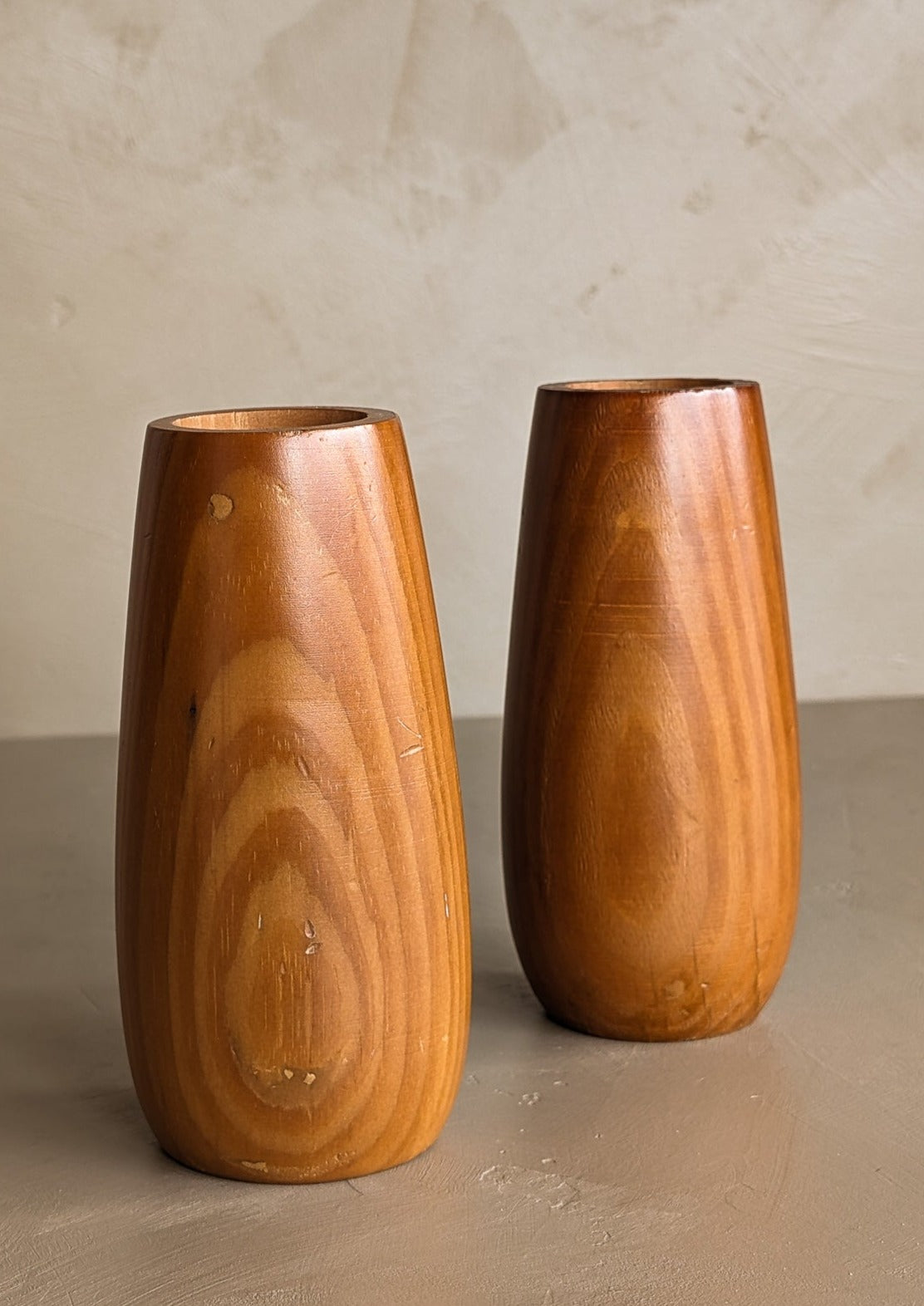 Pair of Vintage Hand-turned Teardrop Shaped Wooden Candleholders