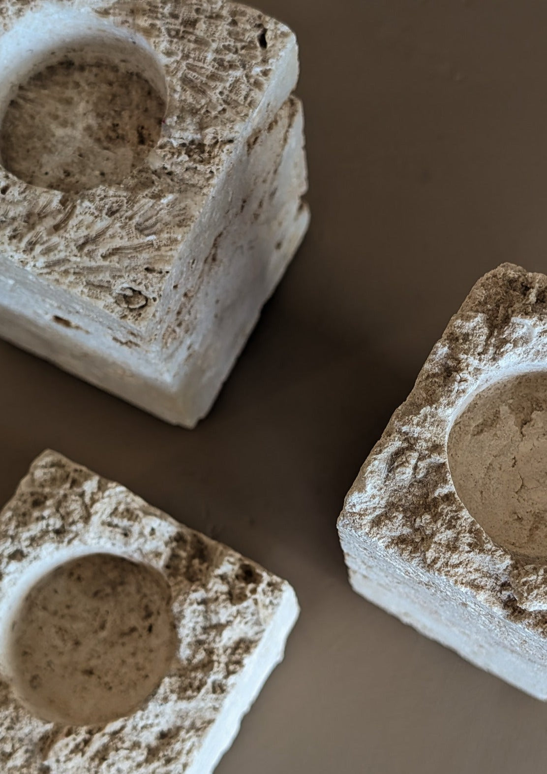 Trio of Vintage Coral Stone Candleholders