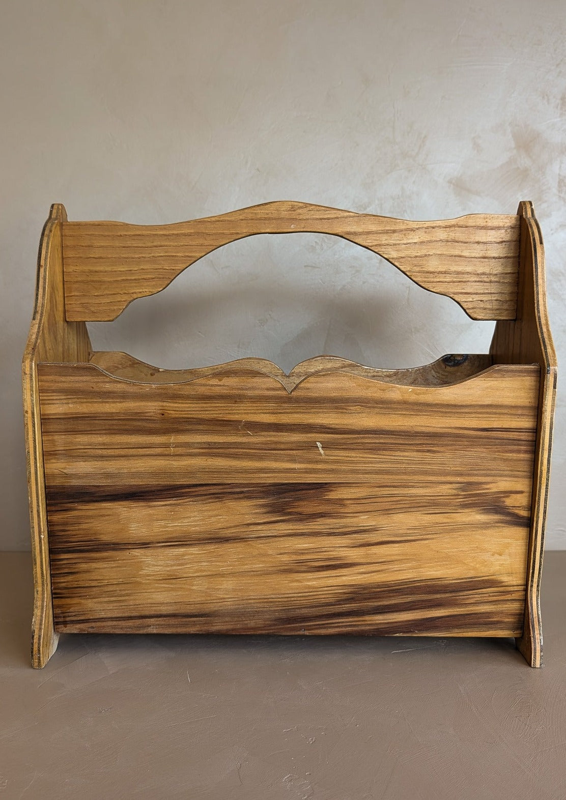 Vintage Handmade Wooden Magazine Rack with Scallop Detailing