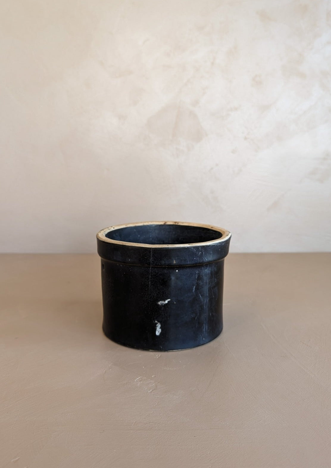 Antique Dark Brown Salt-Glazed Crock