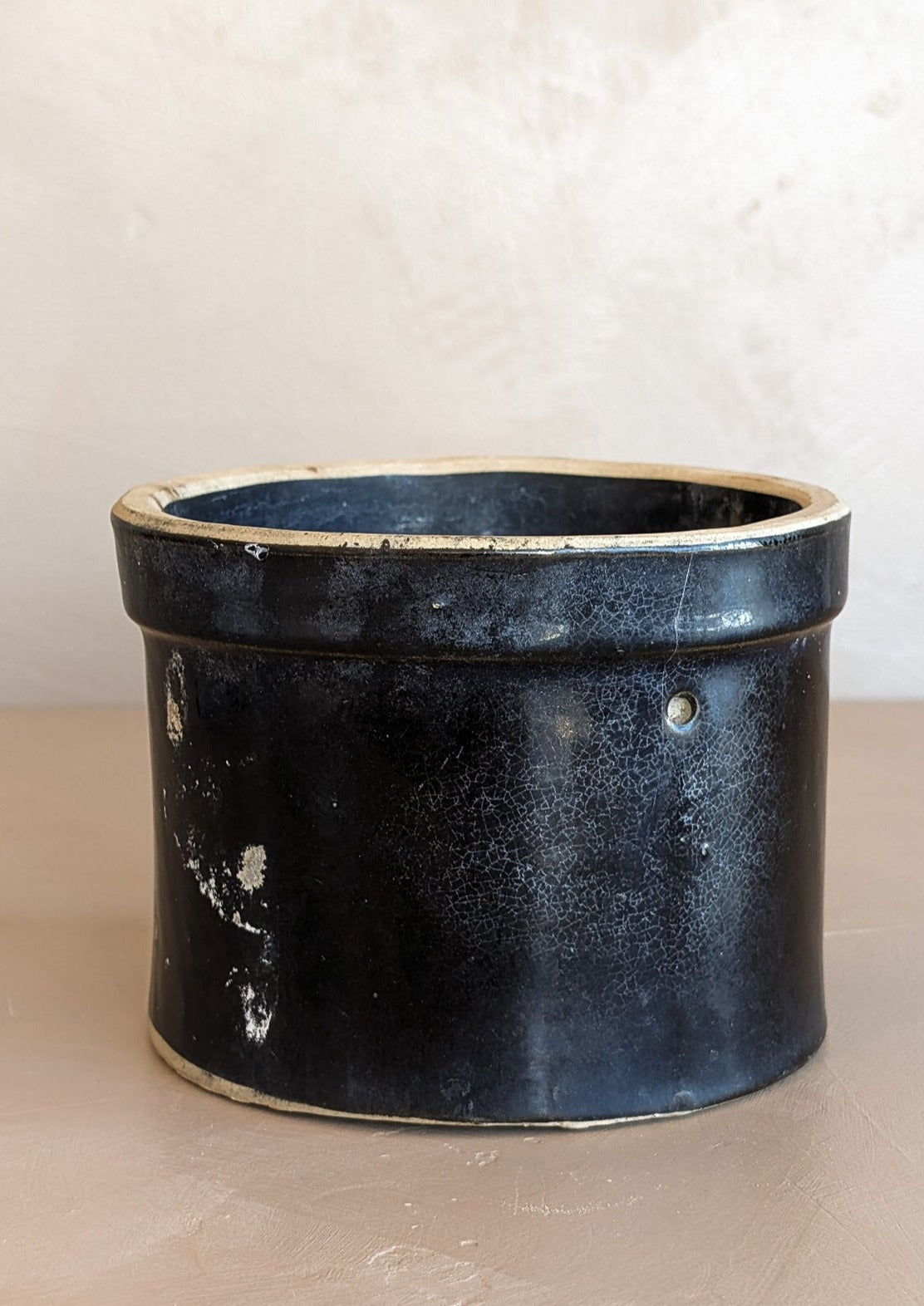 Antique Dark Brown Salt-Glazed Crock