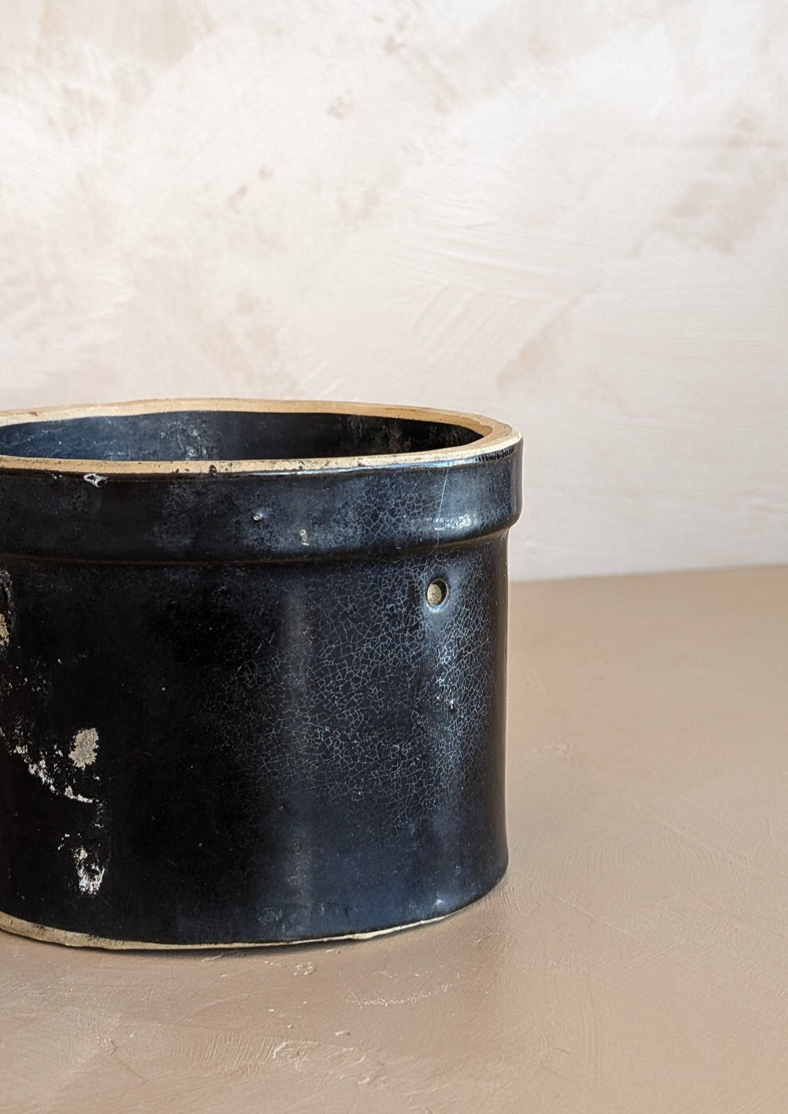 Antique Dark Brown Salt-Glazed Crock