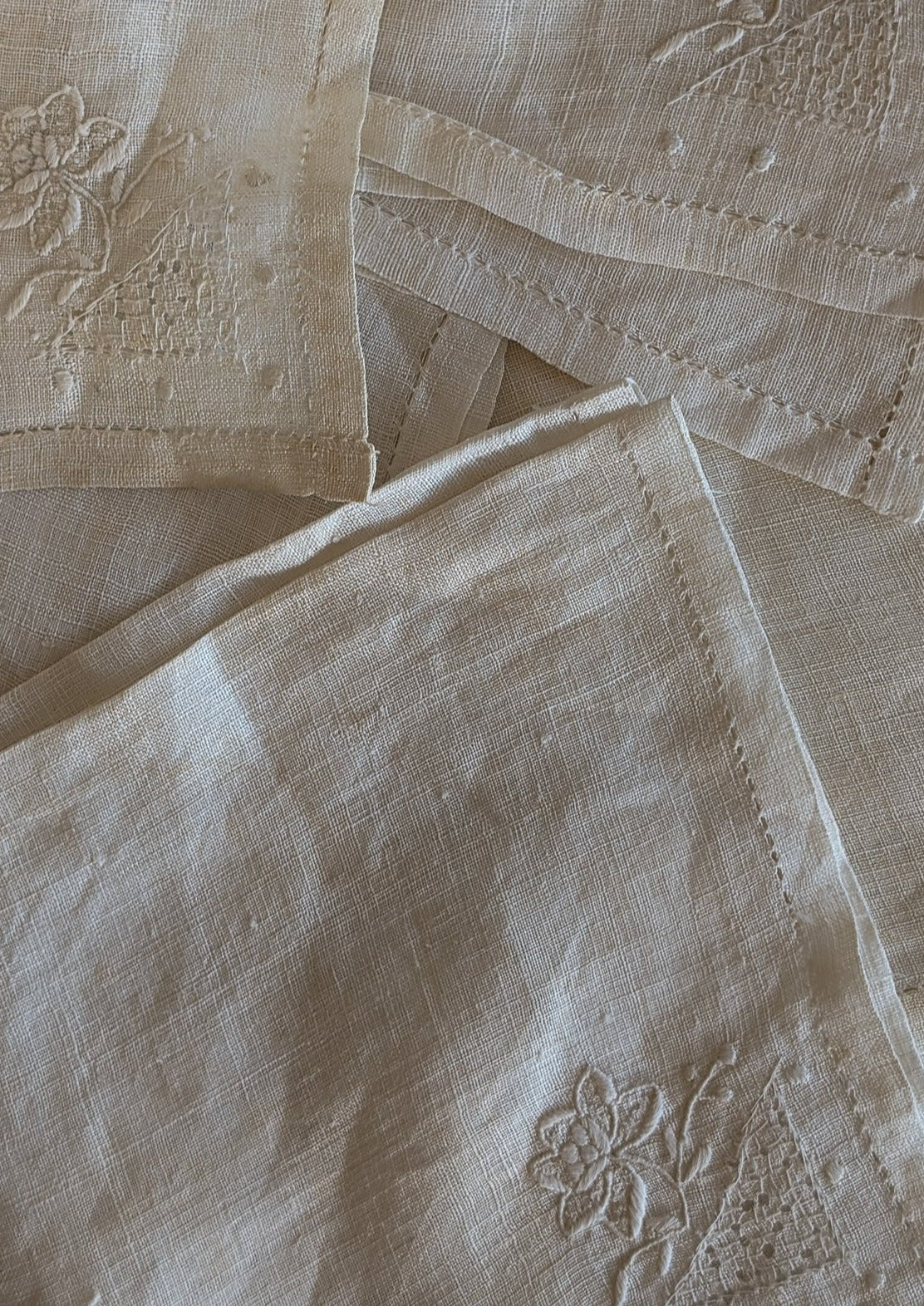 Set of 8 Antique Handmade Napkins with Floral Detailing