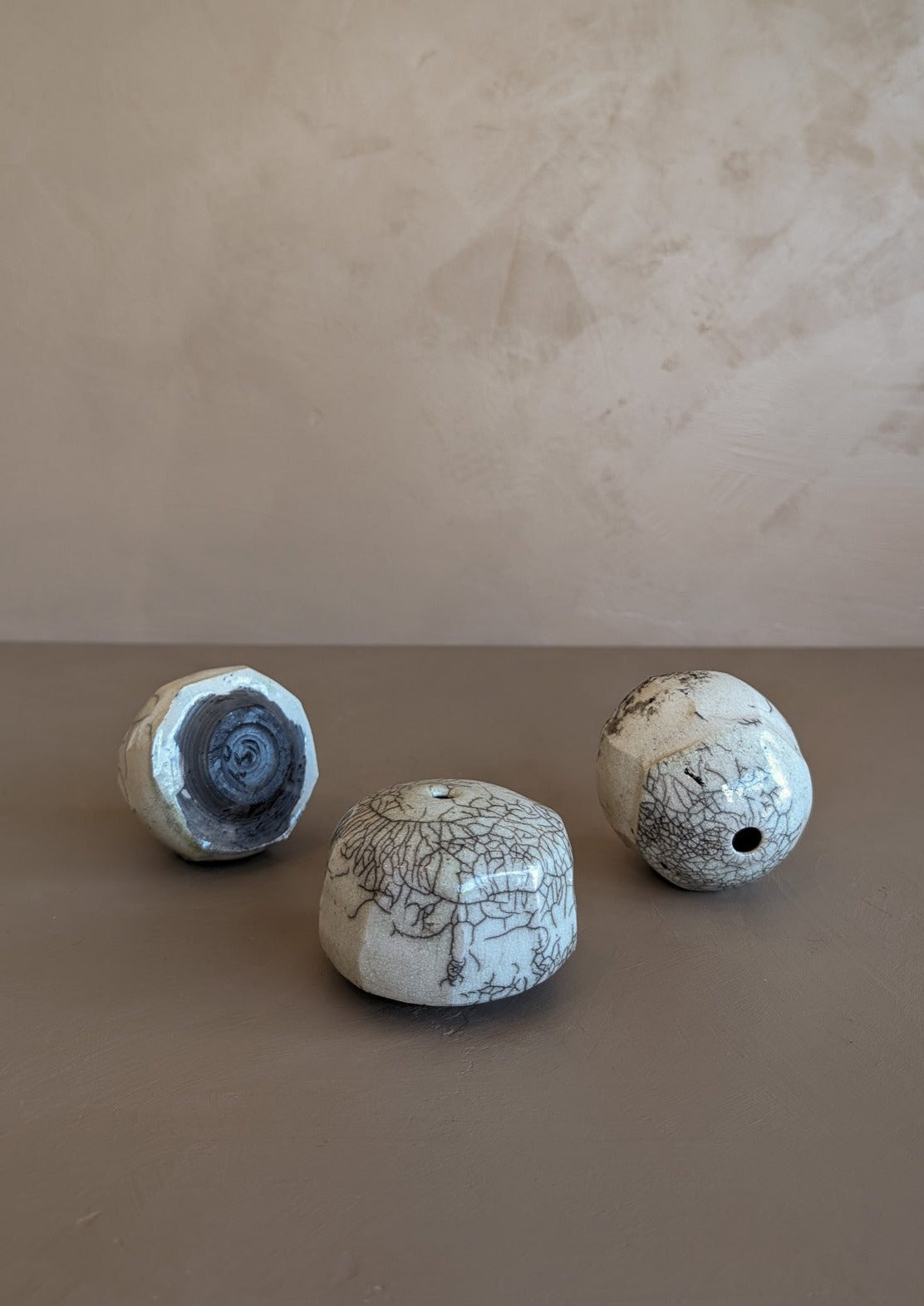 Trio of Handmade Signed Raku Bud Vases