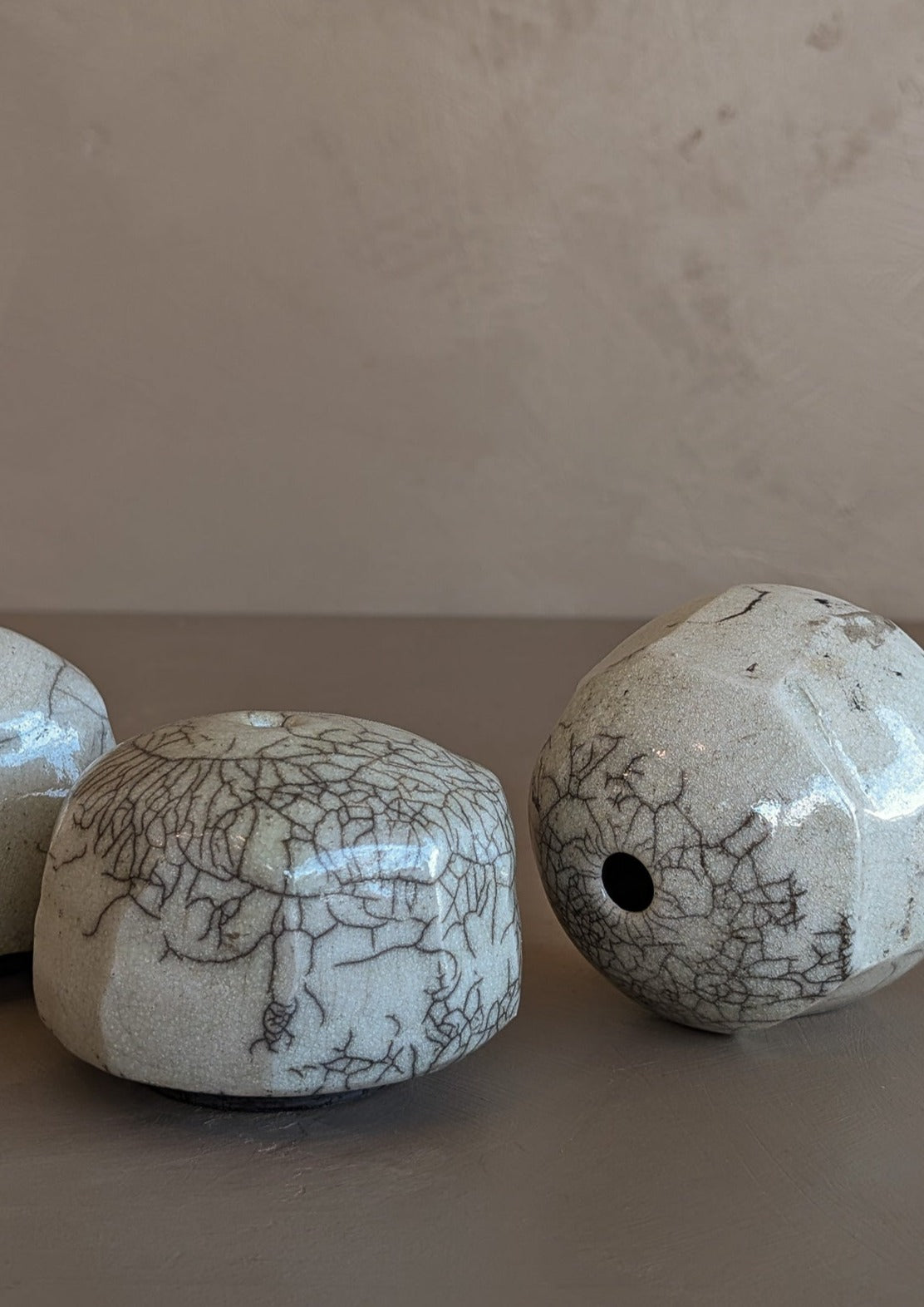 Trio of Handmade Signed Raku Bud Vases