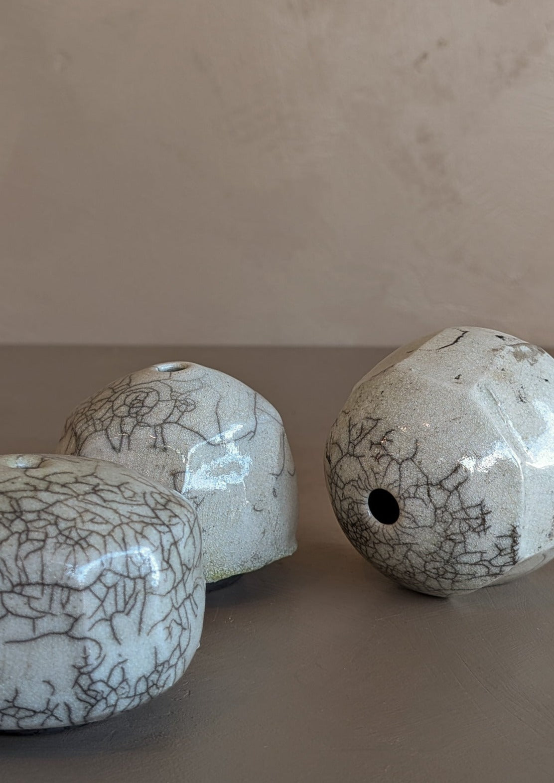 Trio of Handmade Signed Raku Bud Vases