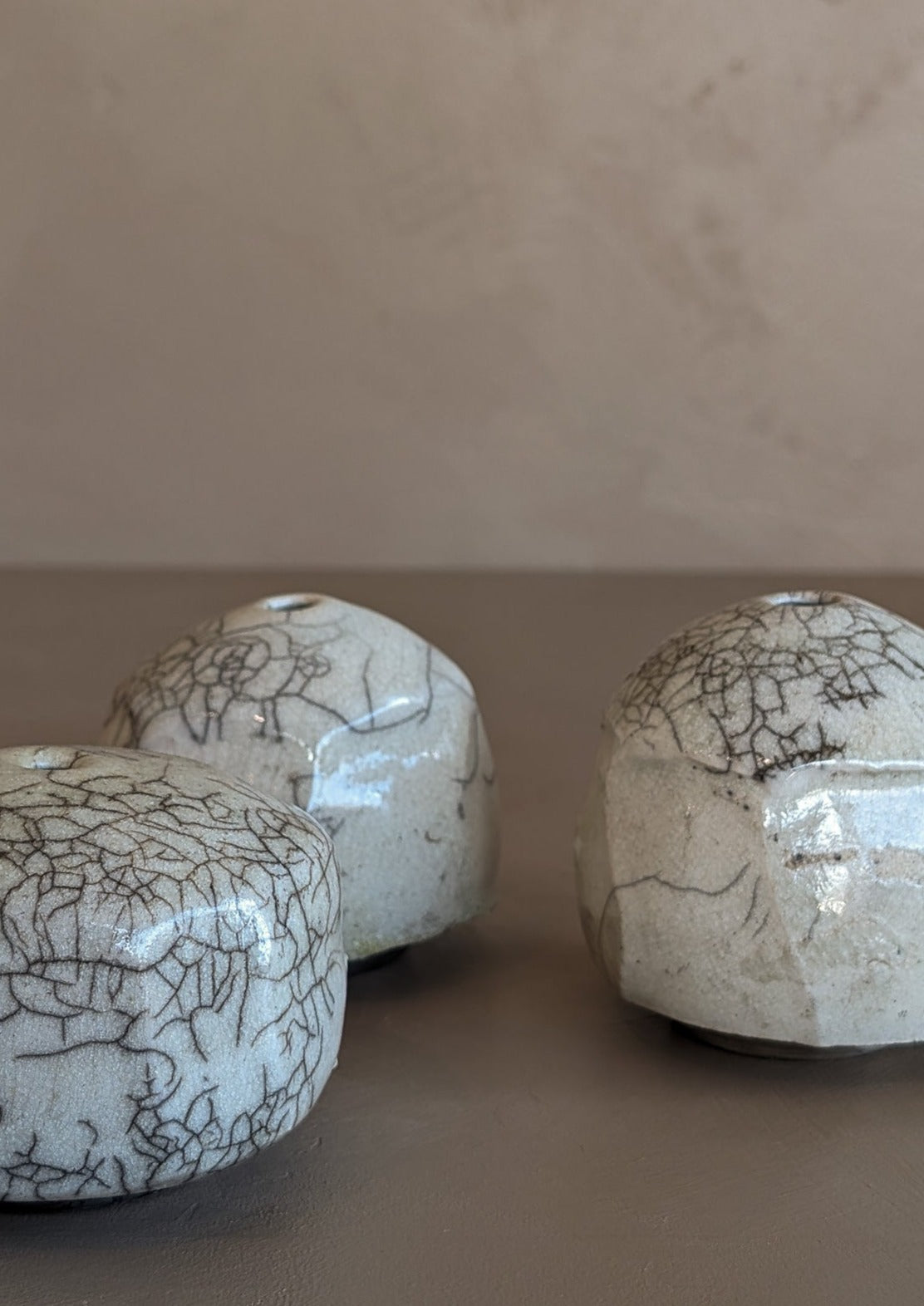 Trio of Handmade Signed Raku Bud Vases