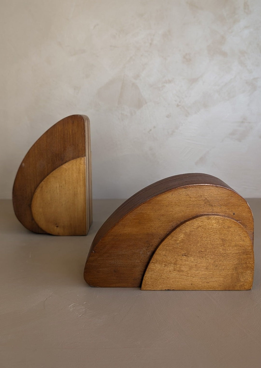 Pair of Sculptural Handmade Wooden Art Deco-Style Bookends