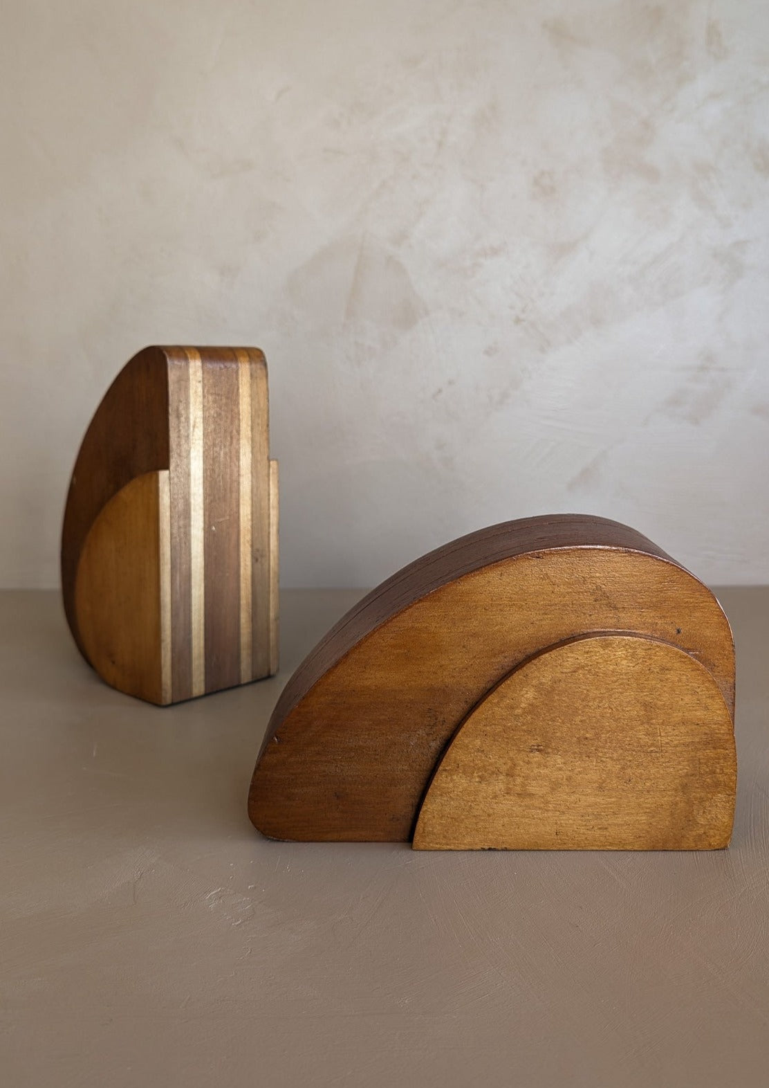 Pair of Sculptural Handmade Wooden Art Deco-Style Bookends