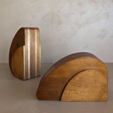 Pair of Sculptural Handmade Wooden Art Deco-Style Bookends