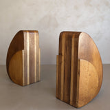 Pair of Sculptural Handmade Wooden Art Deco-Style Bookends