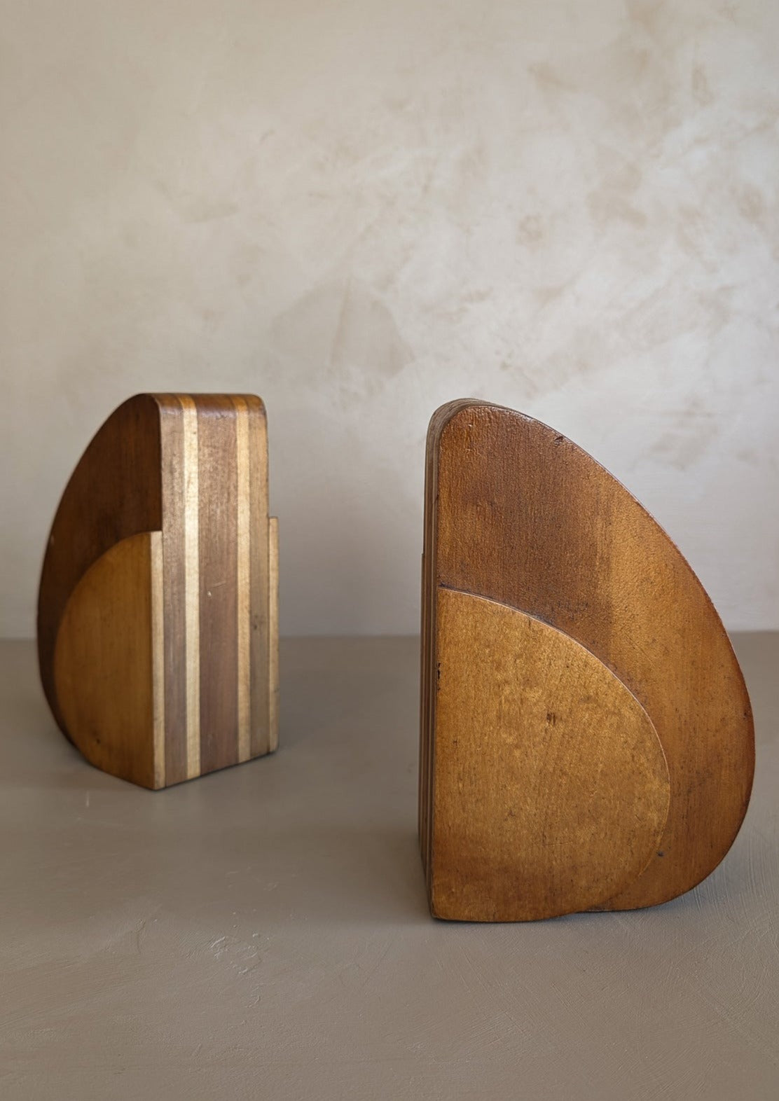 Pair of Sculptural Handmade Wooden Art Deco-Style Bookends