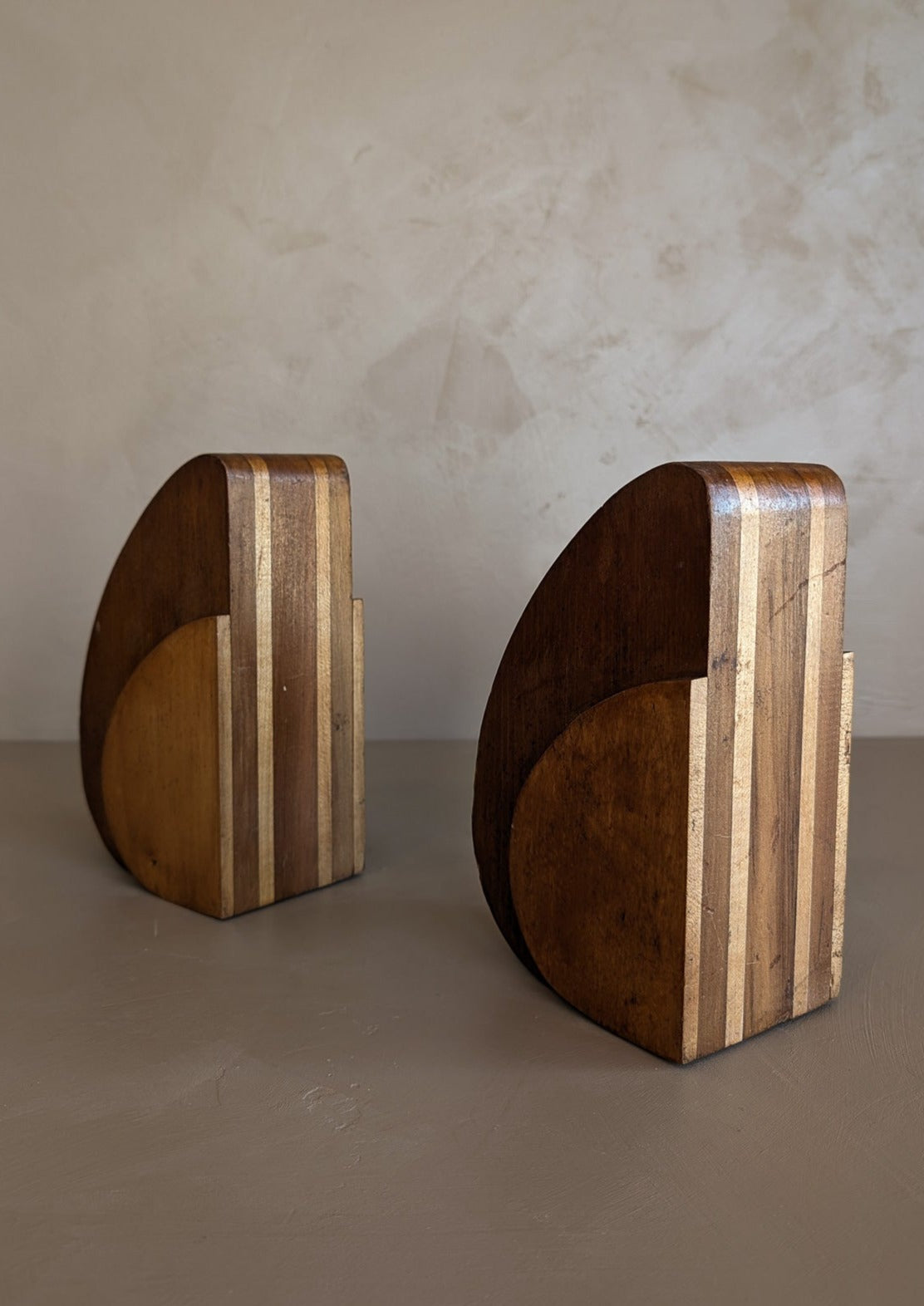 Pair of Sculptural Handmade Wooden Art Deco-Style Bookends