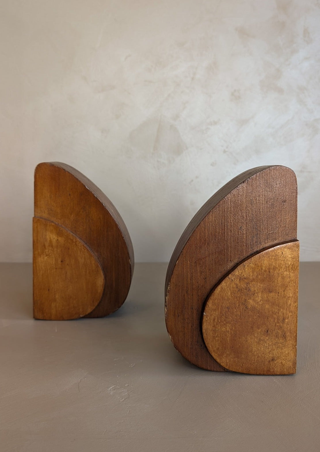 Pair of Sculptural Handmade Wooden Art Deco-Style Bookends