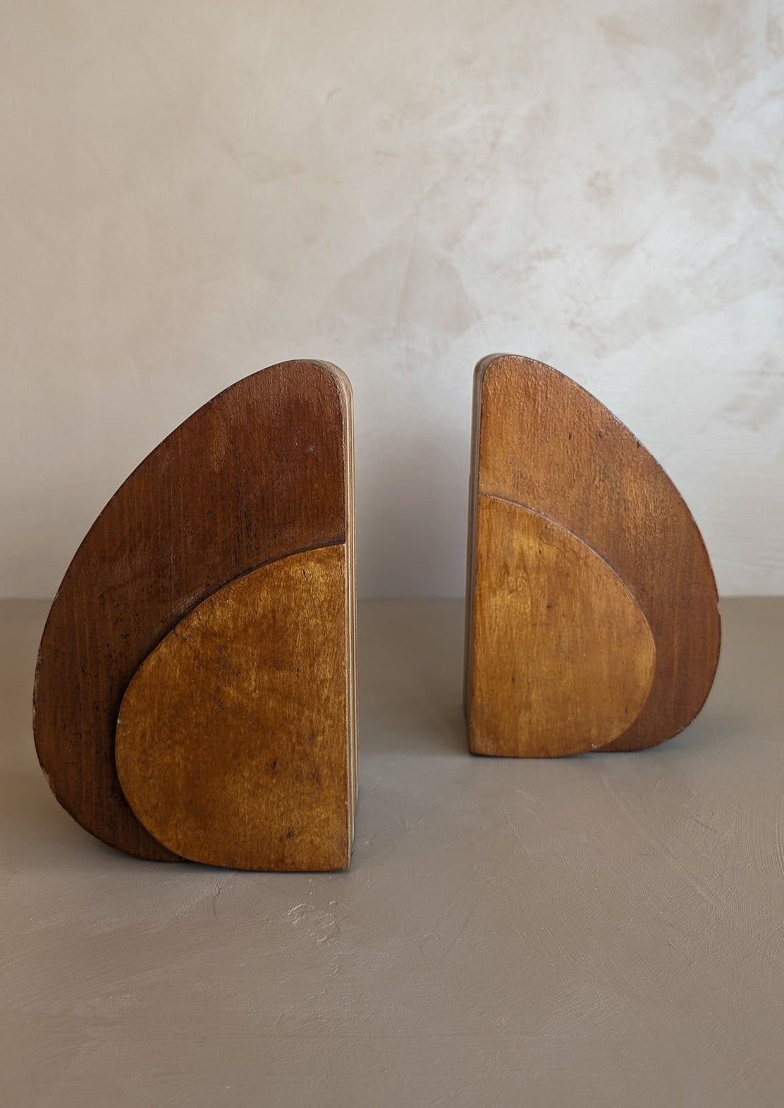 Pair of Sculptural Handmade Wooden Art Deco-Style Bookends