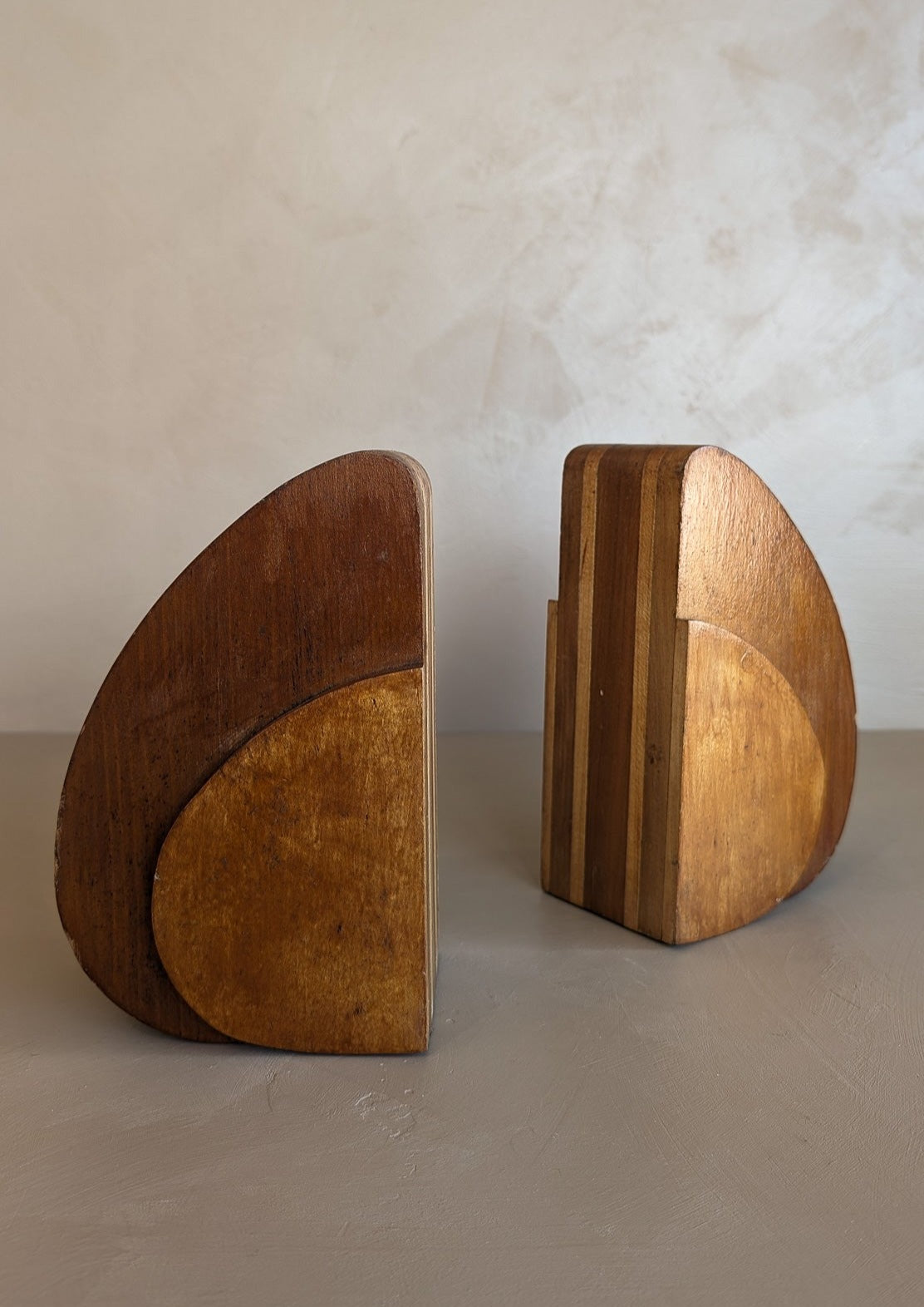 Pair of Sculptural Handmade Wooden Art Deco-Style Bookends