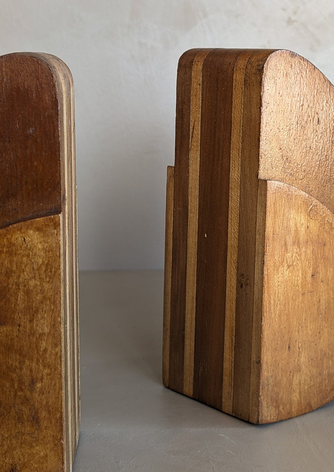 Pair of Sculptural Handmade Wooden Art Deco-Style Bookends