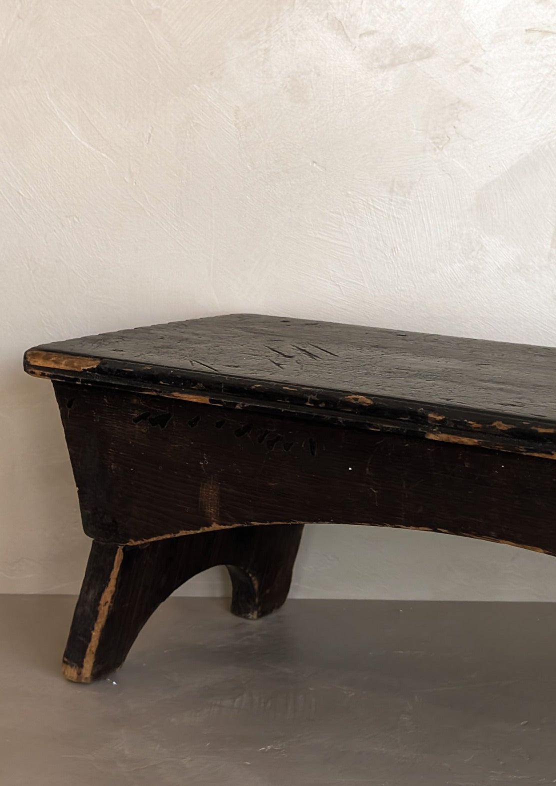 Early 1800s Antique Black Painted Wooden Step Stool/Riser