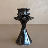 Signed Dark Metallic Glaze Studio Pottery Candelabra