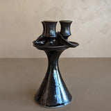 Signed Dark Metallic Glaze Studio Pottery Candelabra