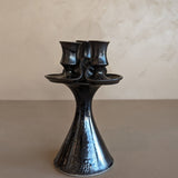 Signed Dark Metallic Glaze Studio Pottery Candelabra