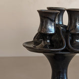 Signed Dark Metallic Glaze Studio Pottery Candelabra