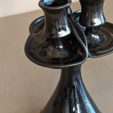 Signed Dark Metallic Glaze Studio Pottery Candelabra