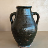 Vintage Dark Green Clay Amphora Vase