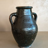 Vintage Dark Green Clay Amphora Vase