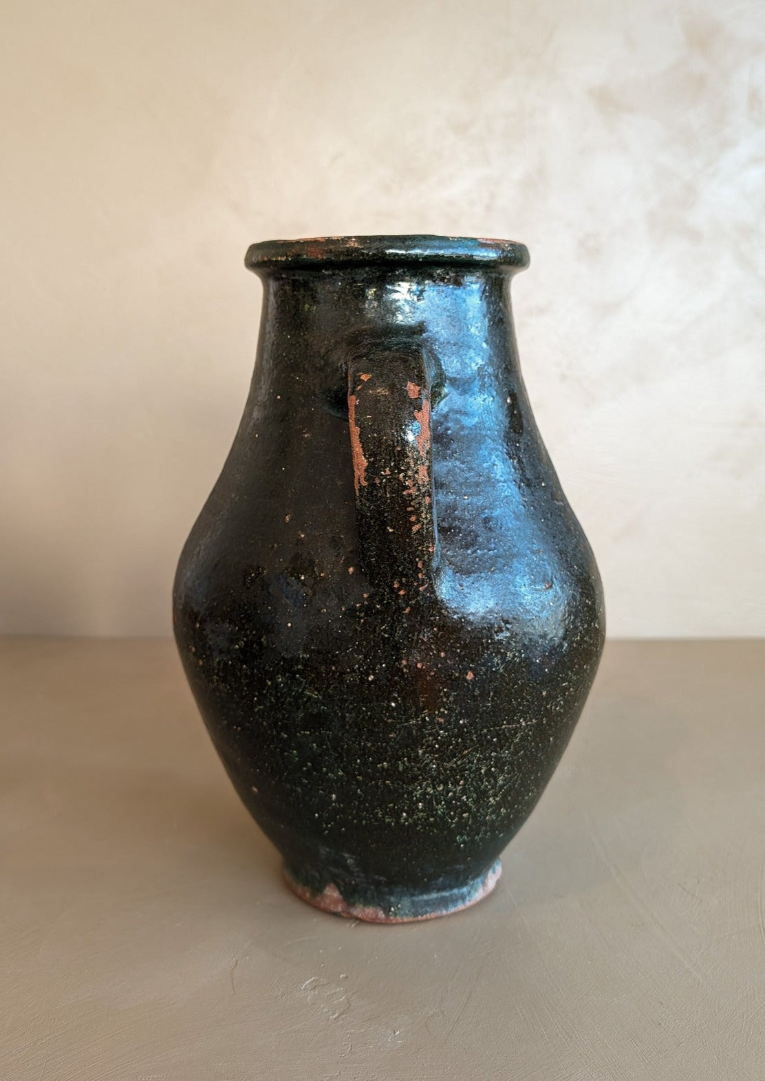 Vintage Dark Green Clay Amphora Vase