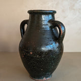 Vintage Dark Green Clay Amphora Vase