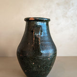 Vintage Dark Green Clay Amphora Vase