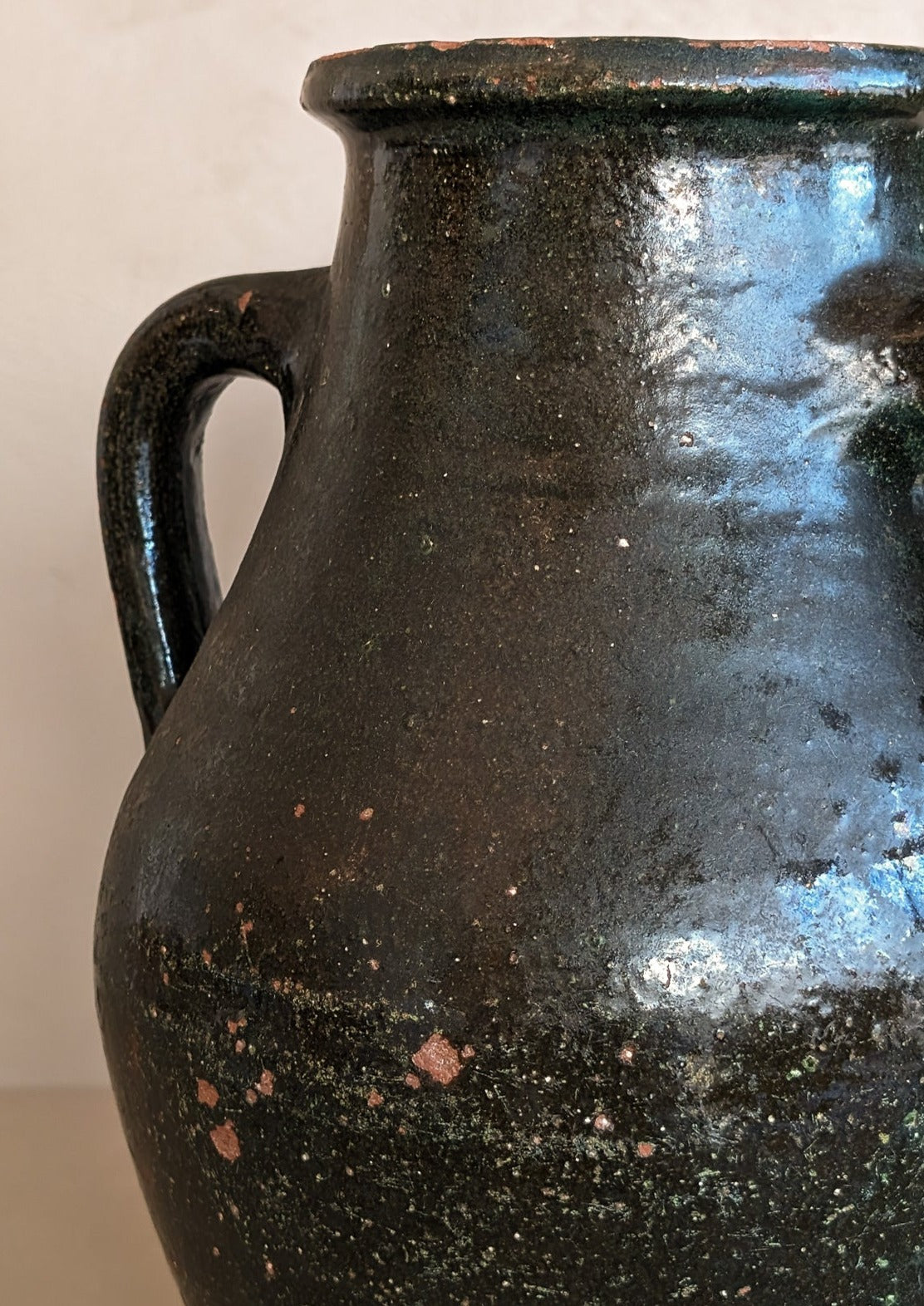 Vintage Dark Green Clay Amphora Vase